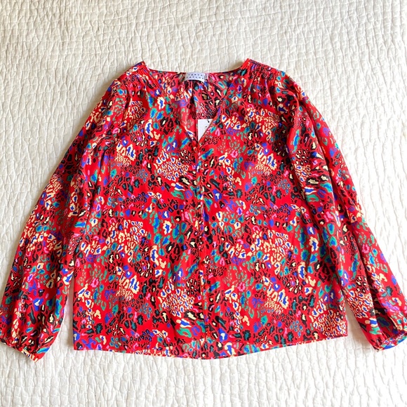 Tanya Taylor Barbara Leopard Print Silk Red Top - Picture 2 of 6